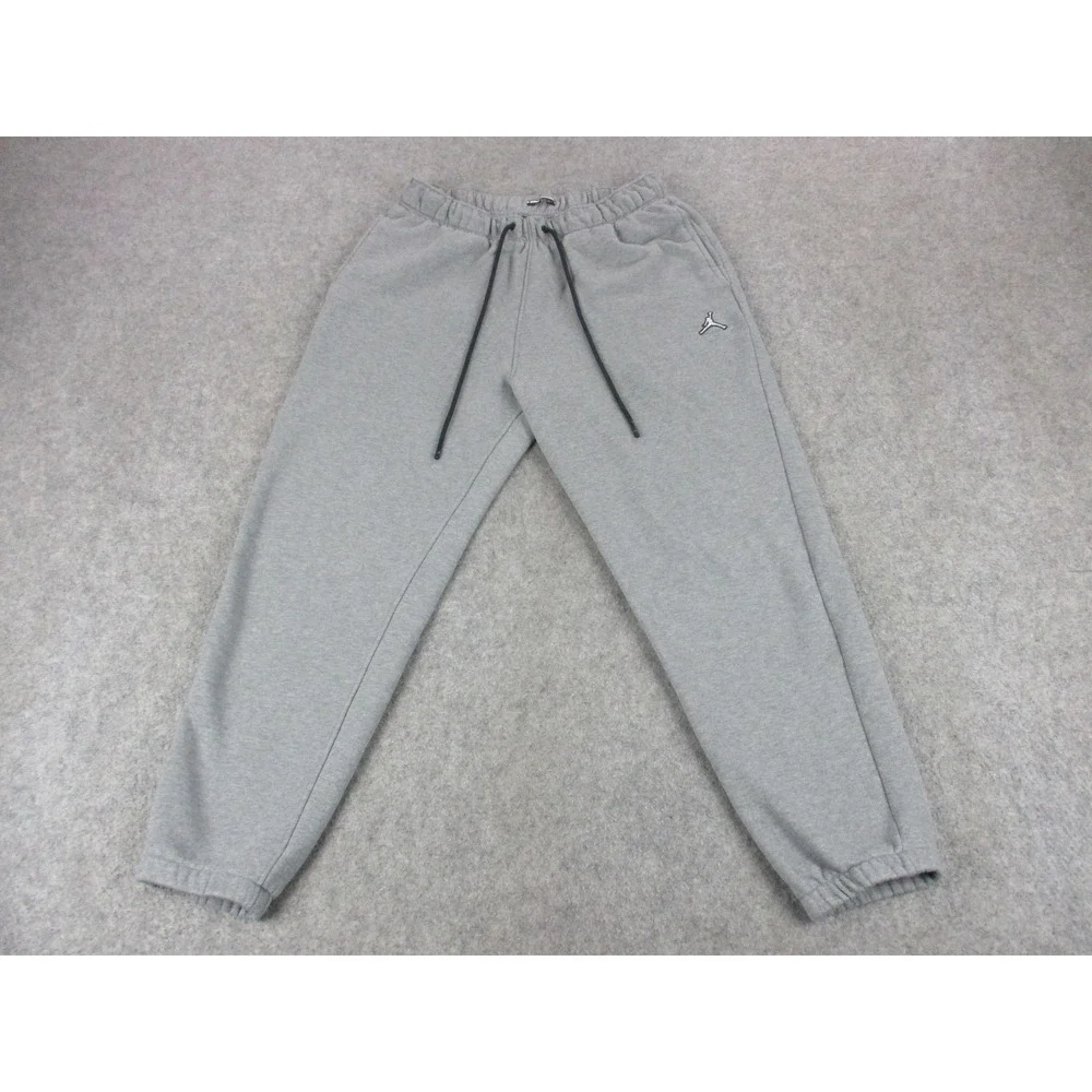 Jordan Pants Men Medium Gray Jumpman Jogger Fleece Drawstring Sweatpants Tapered